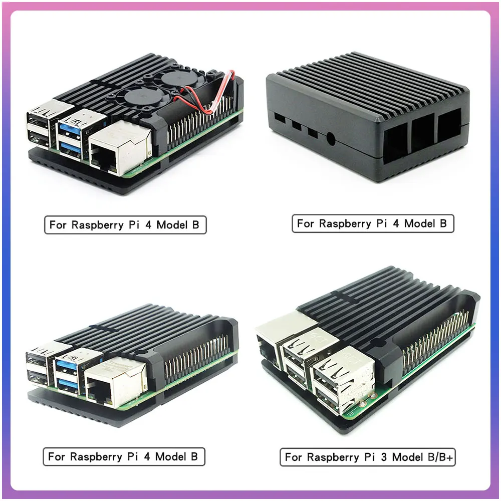 Raspberry Pi 4 Model B Dual Fans CNC Aluminum Alloy Case Metal 5 Color Armor Shell with Heat Sinks for Raspberry Pi 4B/3B+/3B