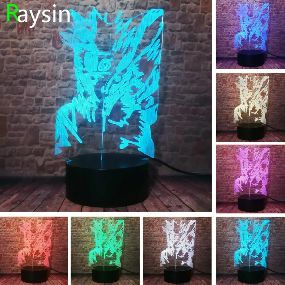 

Cartoon Naruto Kyuubi Uzumaki Kurama 3D Mixed Face Smart 7 Color Change Led Night Light Children Kids Baby Christmas Party Gifts