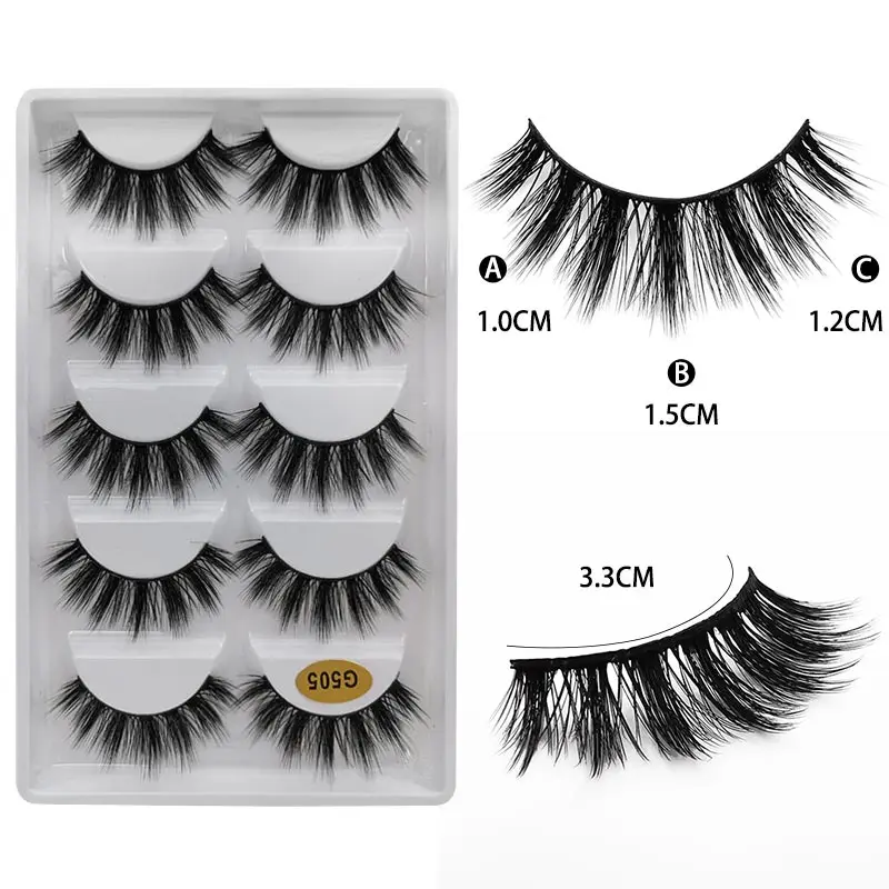 5Pairs 3D Mink Lashes Thick False Eyelashes Fluffy Wispy Crisscros Winged Tapered Eyelashes Handmade Makeup Extension Tools - Цвет: G505