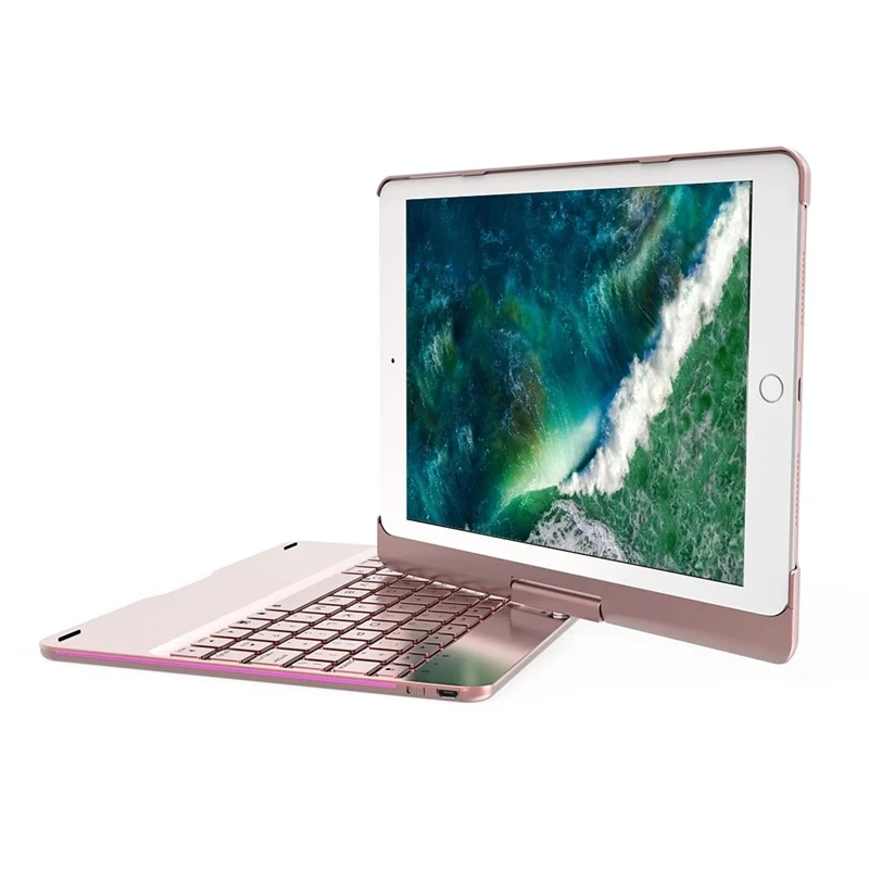 F180 Wireless Bt Keyboard 360 Degree Rotating Portable Foldable Stand Protective Cover Holder Colorful Backlight Keypad For Ipad