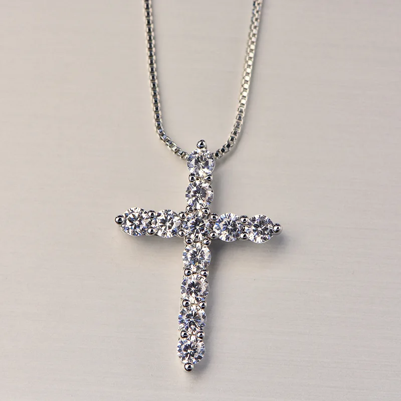 5A Zirconia Cross Crystal Pendants Silver-Plate Box Chain Necklace Female Choker Necklaces Fashion Jewelry Gifts For Women Girls