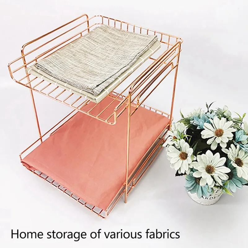 

2-layer Rose Gold Iron Art Storage Shelf Flower Pot Storage Shelf Desktop Makeup Storage Shelf Bedroom Home Decoration
