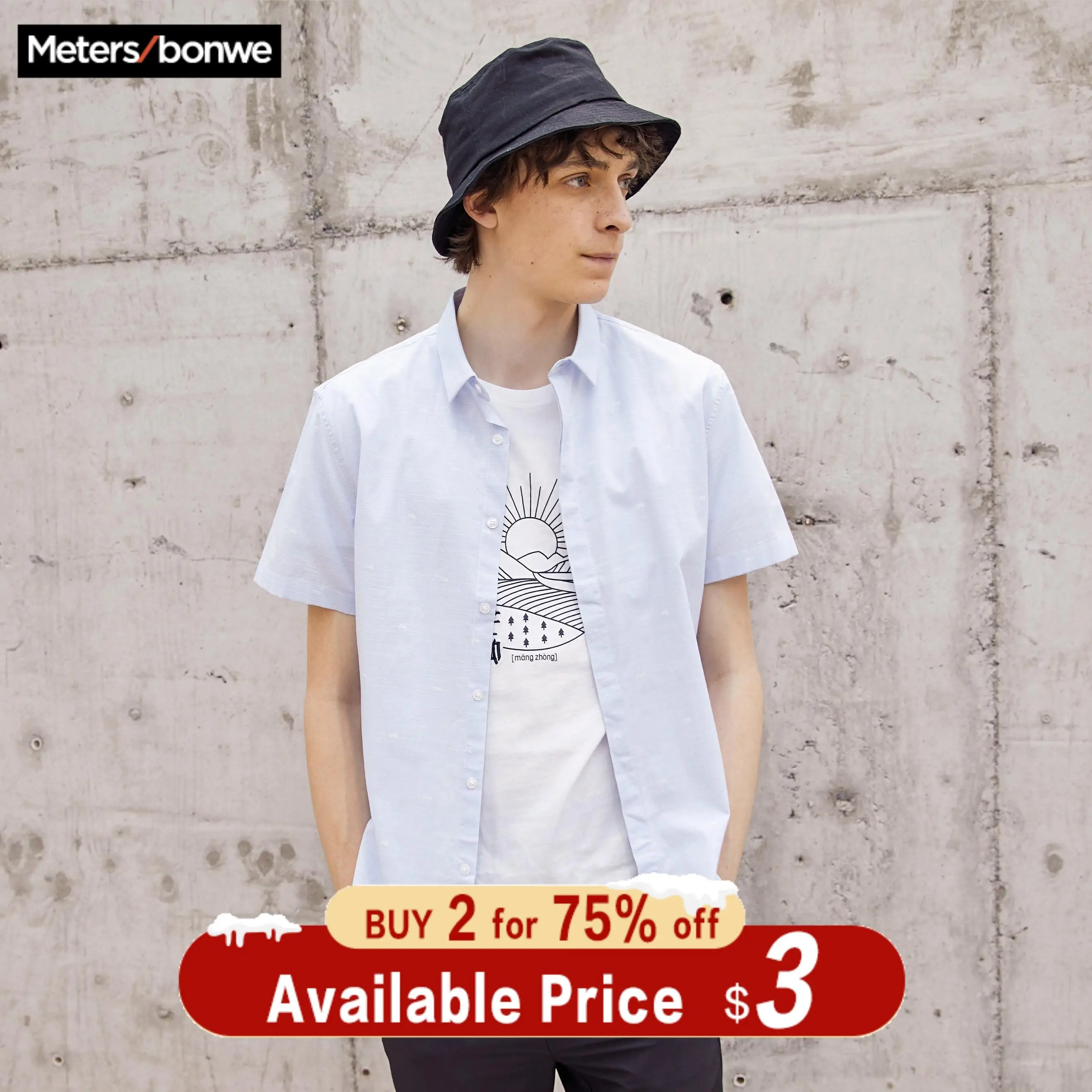 

Metersbonwe Men Short Sleeve Shirt Cotton 100% for Male 2019 New Trend Summer Solid Color Shirt Casual Shirt  