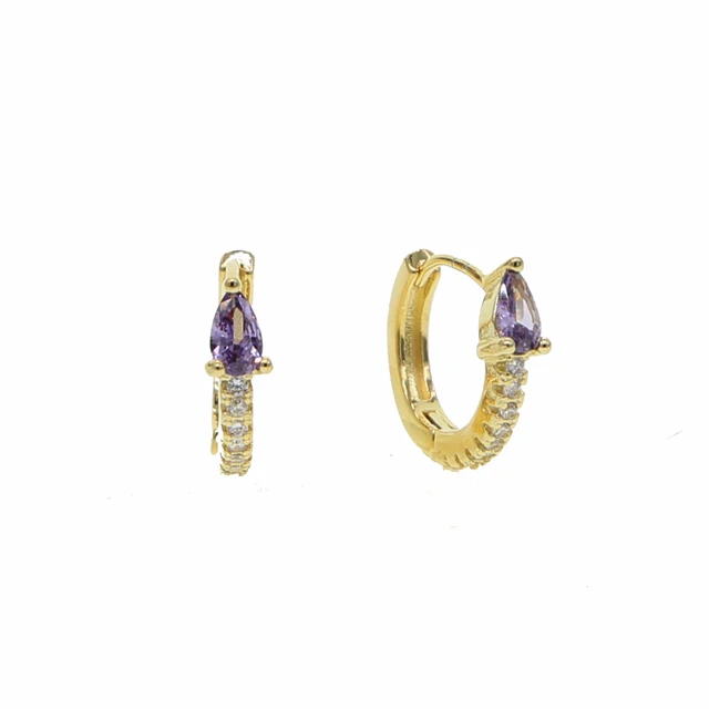 5 colors teardrop birthstone cz mini small huggie hoop earring minimal delicate multi piercing small earrings purple
