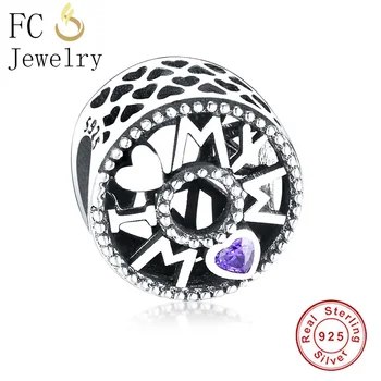 

FC Jewelry Fit Original Brand Charm Bracelet 925 Silver Letter I lOVE MY MOM Purple Zircon Bead For Making Berloque 2019 New