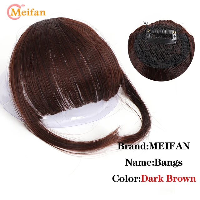 MEIFAN Clip in Hair Bangs Extension Hairpiece Synthetic Natural Fake Bang Hair Piece Air Bangs Clip on Bangs Black Brown HL02-2-33