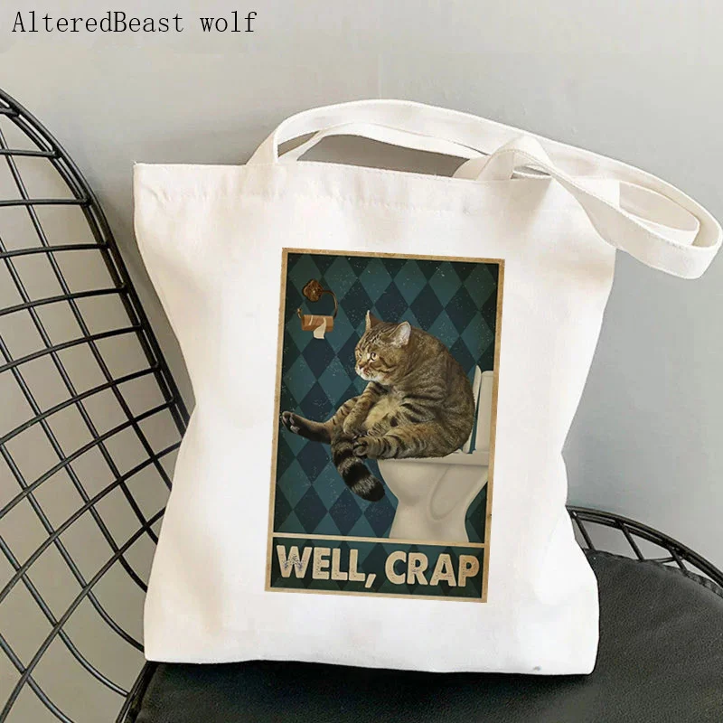 Women Shopper bag Cat Well Cartoon Printed Kawaii Bag Harajuku Shopping Canvas Shopper Bag girl handbag Tote Shoulder Lady Bag
