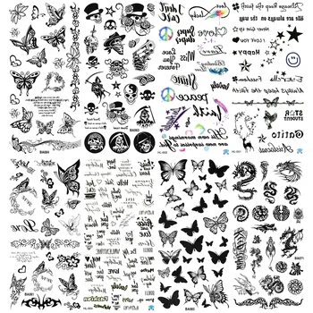 

5pcs / Lot Bird Fake Tattoo Flower Women Feather Tattoos Halloween Tatoo Temporaire Femme Note Heart Body Deer Temporary Paper