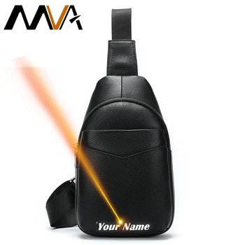 

MVA Chest Bag For Men Leather Waist Bag Chest Genuine Leather Sling Bags Men Shoulder Casual Crossbody Bags For Man Engrave 8585