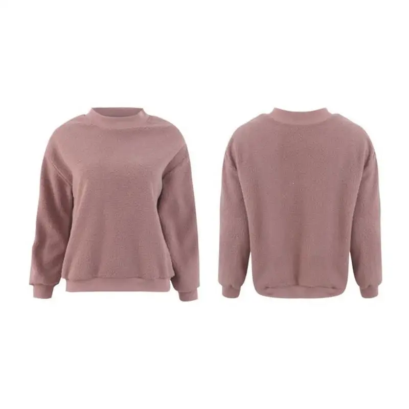 Winter Fashion Women Shirts Pink Casual Loose Long Sleeve Woolen Tops O Neck Tees Plus Size T Shirt