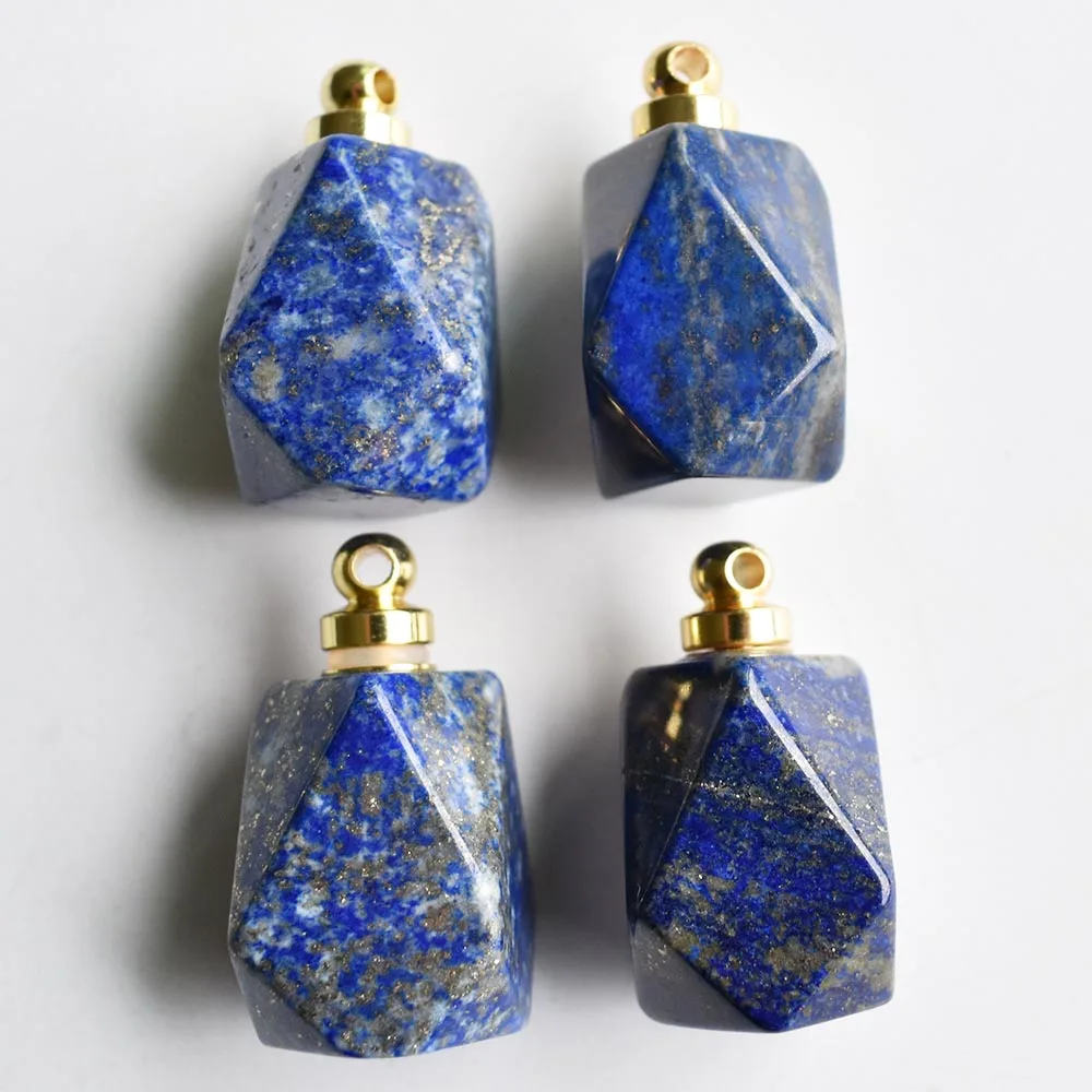 

Натуральный Лазурит флакон духов ожерелье кулон эфирные масла подвеска-диффузор в виде многоугольника, Форма ювелирные изделия для изготовления ювелирных изделий, 4 предмета в комплекте