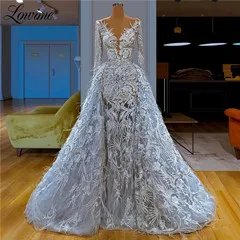 Light Blue Deep V Neck Feather Lace Evening Dress Ilusion Sexy Prom Dresses Dubai Arabic Women Wedding Party Gowns Vestido - Цвет: Picture color