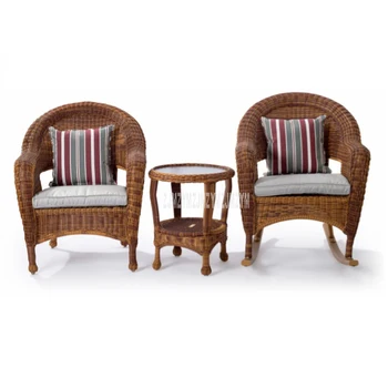 

3in1 France Romantic PE Cane Rattan Two Chair With Tea Table Combination Set Balcony Leisure Outdoor Courtyard Rocking Chair