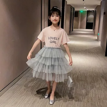 

YourSeason New Kids Girls Princess Mesh Patchwork Dresses Fashion Letter Printing Summer Girl Dress 2020 Clothes O Neck