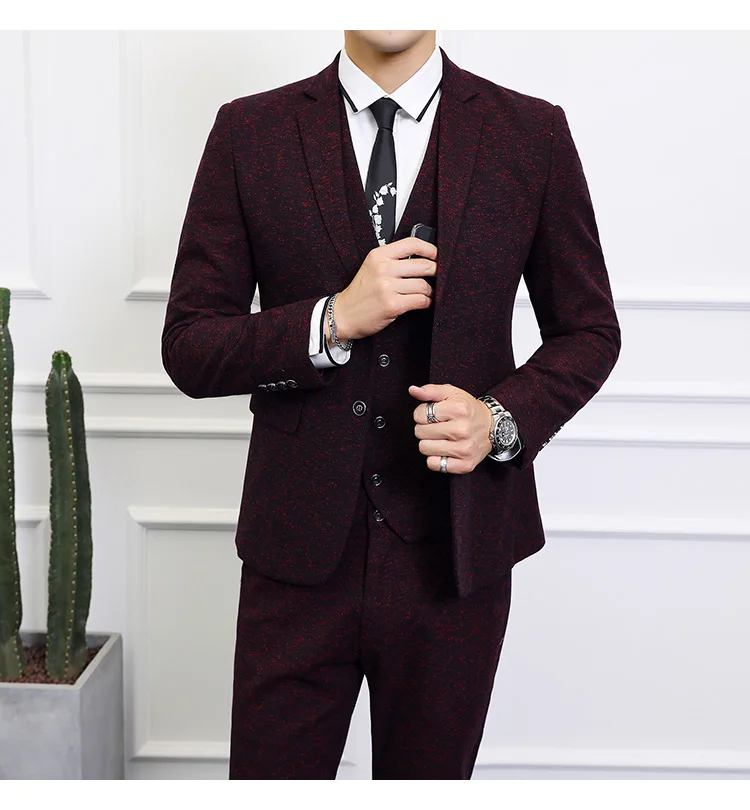 Модный деловой мужской костюм, 5XL, 6XL, s, бордовый, темно-синий, костюм для свадьбы, жениха, формальный, мужской, 3 предмета, классические костюмы, жилет, брюки