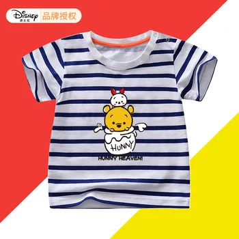 

Disney Mickey Mouse Cartoon Stripe Short Sleeve T-shirt Baby Boy Clothes Girls and Boys Tops O-Neck Girls Shirt Cute Clothes
