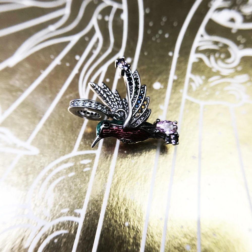 Kolorowe Hummingbird 925 srebro srebrny wisiorek wisiorek kobiety lato biżuterii
