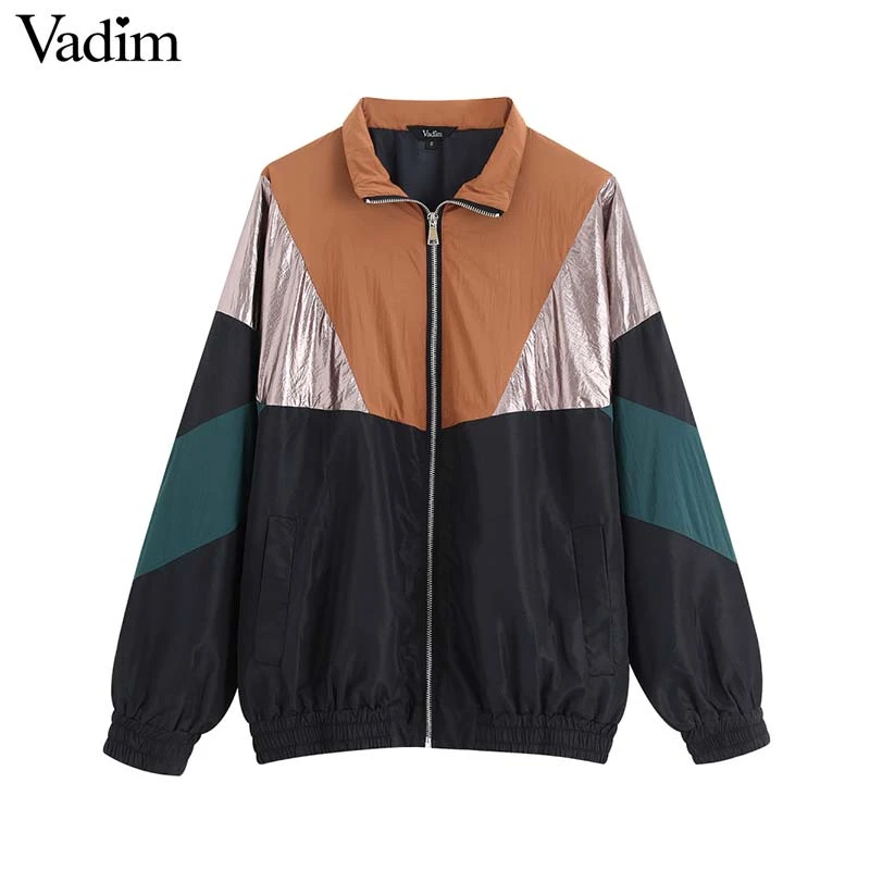 Vadim mujer elegante patchwork chaqueta de gran tamaño cremallera abrigo mujer casual ropa abrigo moda suelta chic tops CA539|chaquetas básicas| - AliExpress