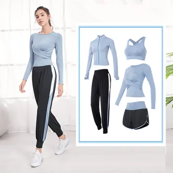 

5pcs/set Sports Workout Yoga Set Women Gym Clothing Outfit Sportswear Breathable Outdoor Running Training Fitness Jogging Suit