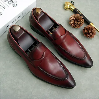 

toe Fashion men pointed dress formal shoes wine red black handmade shoes party wedding shoes size 38-44