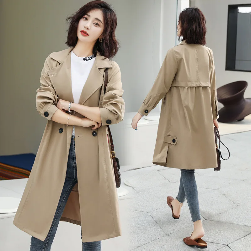 

Solid Color Two-Button Elegant Versatile Elegant Korean-style 2019 Autumn Trench Coat