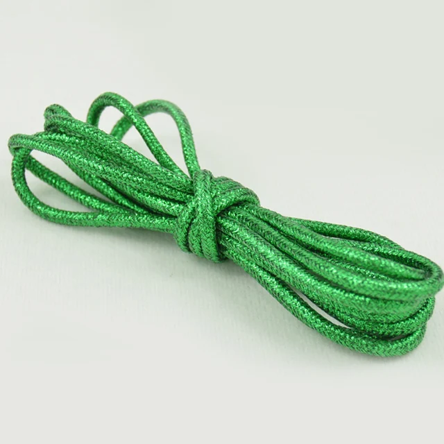 1 Pair Fashion Gold Silver Silk Glitter Reflective Shoelaces For Sneakers Casual Round Pearl White Colored Shoe Strings Cordones green