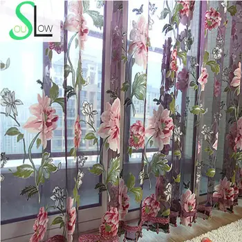

Slow Soul Purple Beige Peony Flower Curtains Sheer For Living Room Tulle Pastoral Floral Yellow Bedroom Window Curtain Kitchen