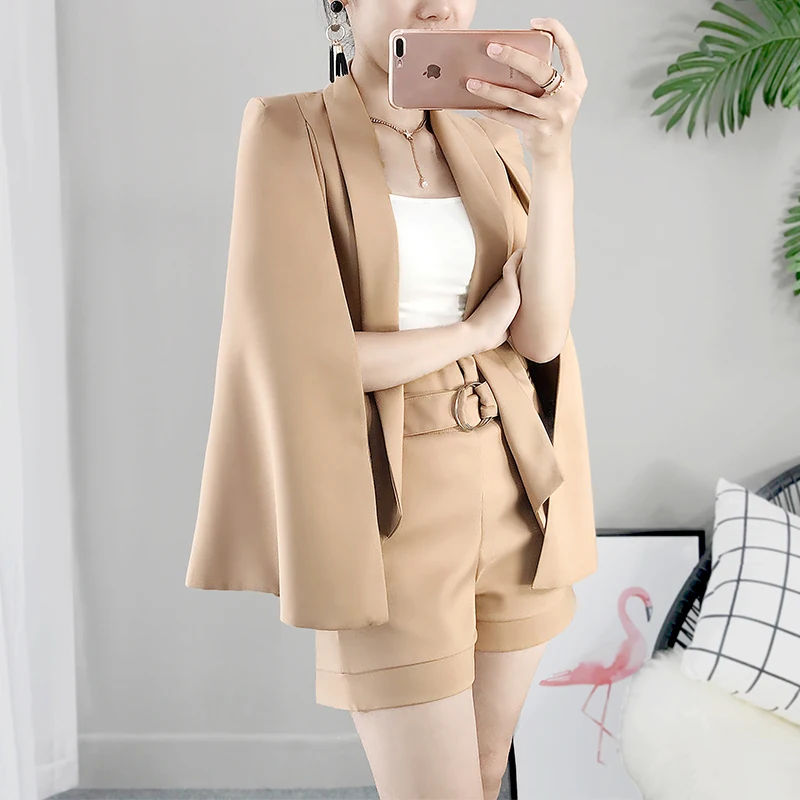 Work Wear Short Pants Suit Women Summer Autumn Capes & Ponchos Khaki Blazer with Shorts Sets OL Office lady Formal Suits Navy |