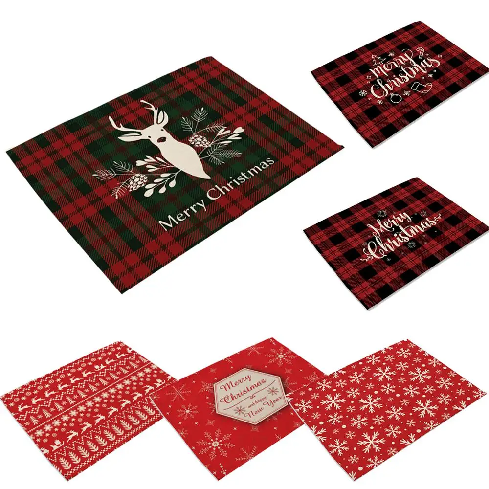 Red placemat For Dining Table Snowflake Elk Merry Christmas Decorations Home 2020 Navidad Happy New Year Gift 2021 Noel | Мебель