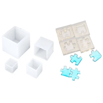 

4 Pieces Square Resin Mold Square Silicone Molds Resin Casting Molds 4 Sizes & 4Pcs/Set Puzzle Gemstone Crystal Mold Silicone Mo