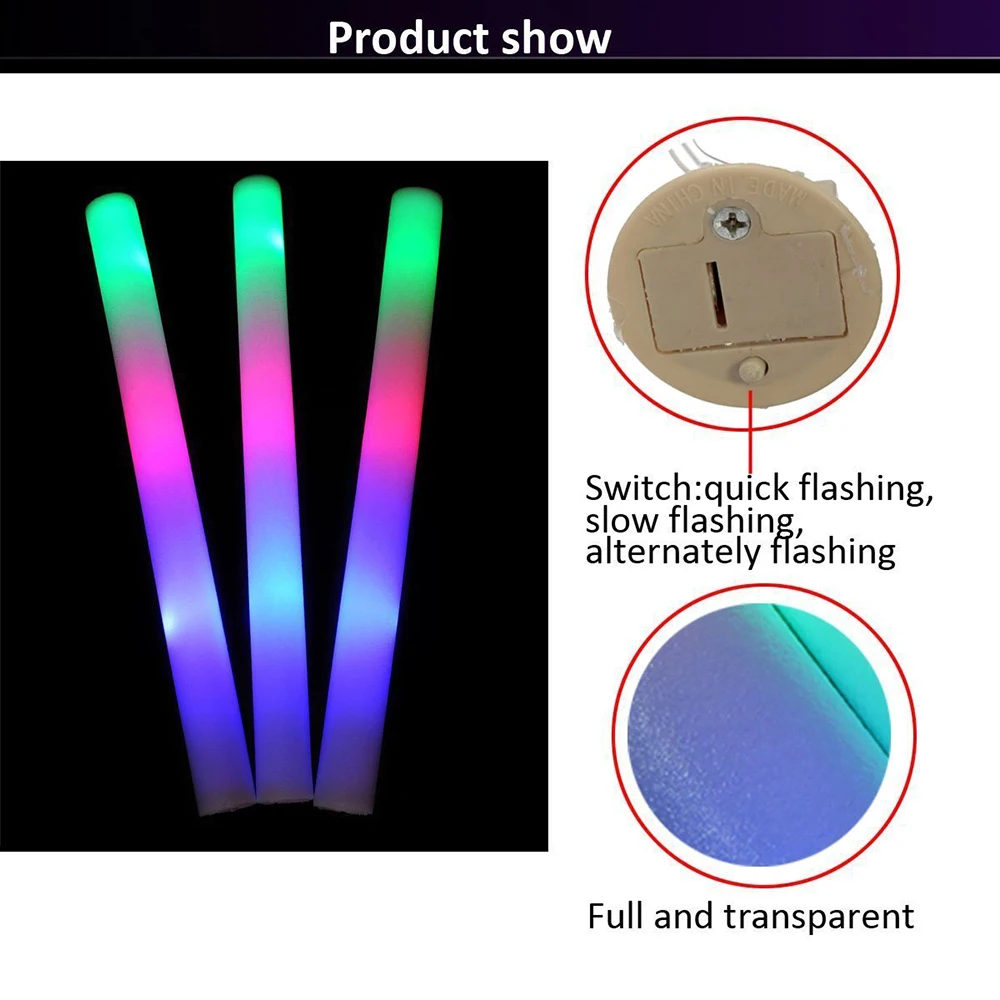 100lot Glow Sticks Light UP LED Foam Stick For Party Decoration Wedding Concert Wand Rally Cheer Stick Multi Color Flash Toy