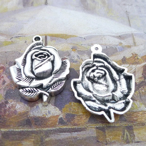 Newest 4Pieces 28*35mm Mixed Alloy Antique Silver Color Pretty Rose Charms  Bracelet Pendant Accessory For DIY Jewelry Making - AliExpress