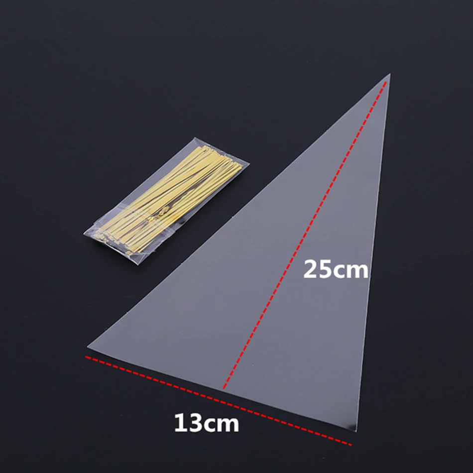 13x25cm Bags 100pcs 100 шт прозрачные мешки в форме конуса с 10 см твист Галстуки OPP пластиковые виолончели DIY сумки на день рождения для подарка Рождественская Конфета попкорн - Цвет: 13x25cm Bags 100pcs