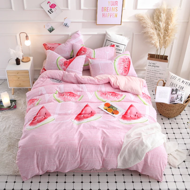 

Full Queen King size Bedding Set (Duvet Cover + Bed Flat Sheet + Pillow Case) single/Double bed-Christmas gift