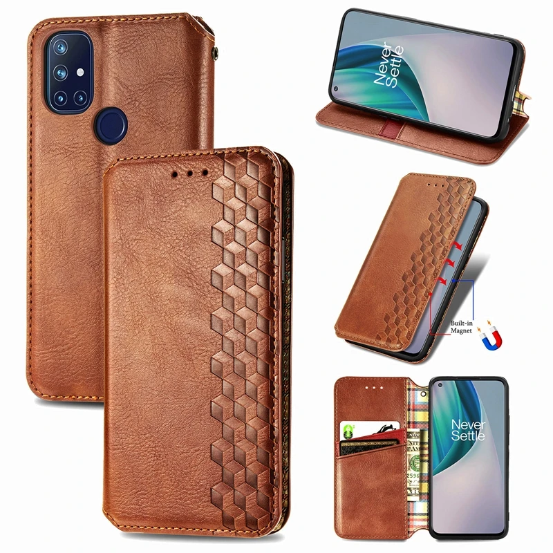 

for Oneplus 9 10 11 ACE 2Pro Nord 3 N30 CE3 Lite 5G 8T N10 N100 Lattice PU Leather Flip Wallet Magnetic Closure Phone Case Cover