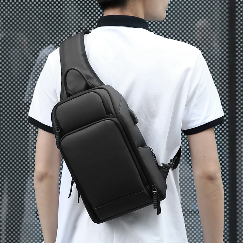 Fenruien Brand Chest Pack USB Charging Crossbody Bags for Men Shoulder Sling Bag Waterproof Short Trip Male Shoulder Bag Fashion