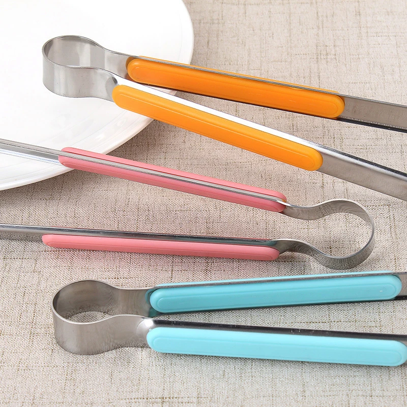 Stainless Steel Food Tongs Plastic Handle Grill Tongs Bread Tongs