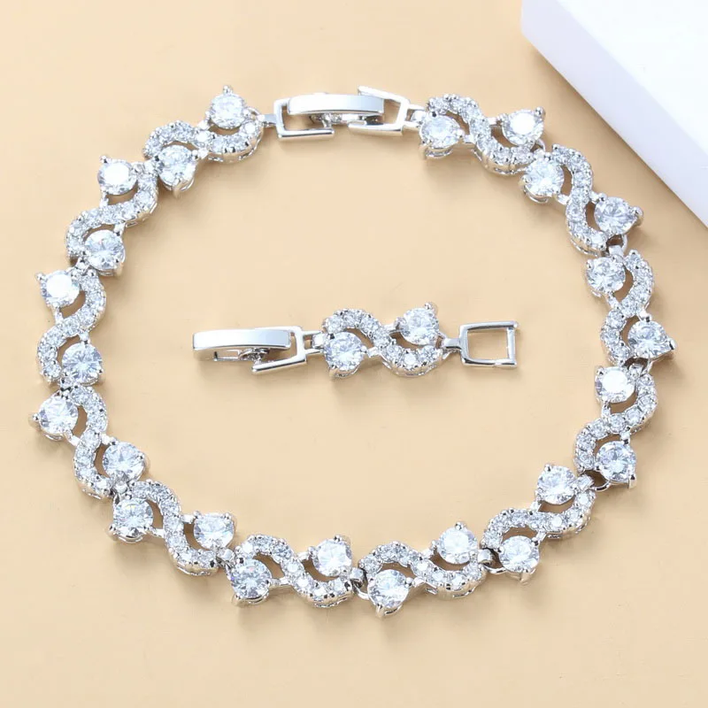 Изысканный свадебный костюм 925 пробы серебро натуральный белый CZ Кристалл браслет длина 18+ 3 см для женщин ювелирные изделия