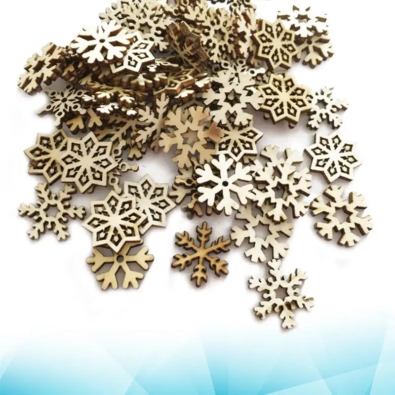 Assorted Pattern Wooden Pieces Christmas Snowflake Cutouts Craft Embellishment DIY Decorative Accessories Manual Ornament