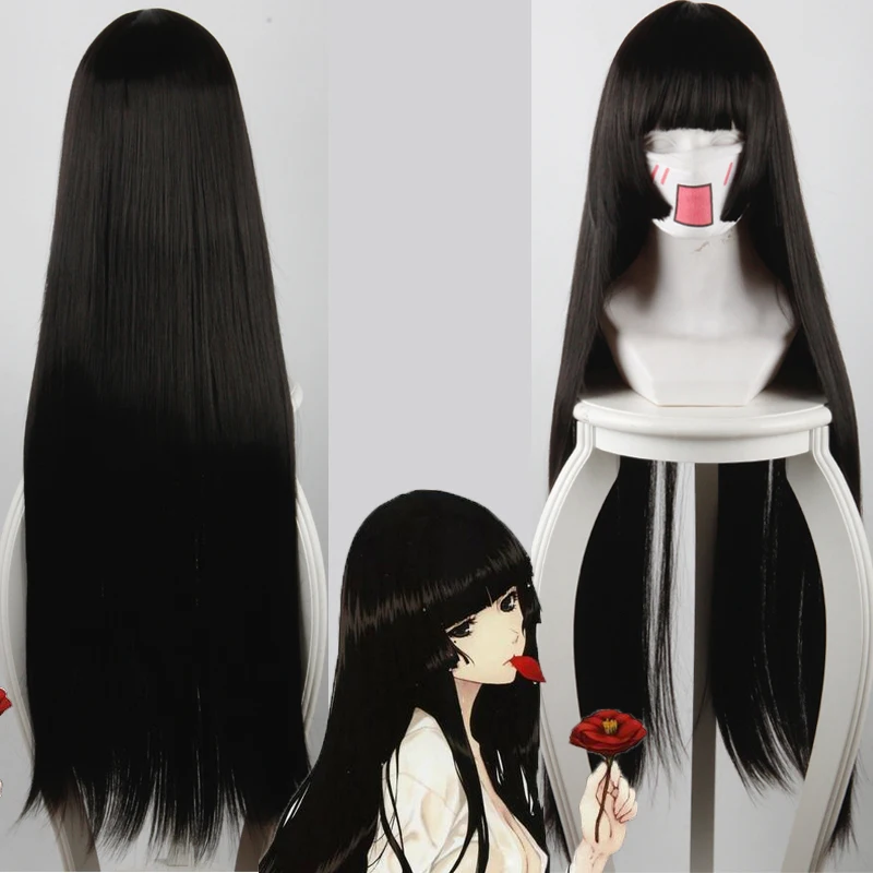 

Anime Hell Girl Enma Ai Wig Cosplay Costume Jigoku Shoujo Mitsuganae Long Black Synthetic Hair Halloween Party Wigs
