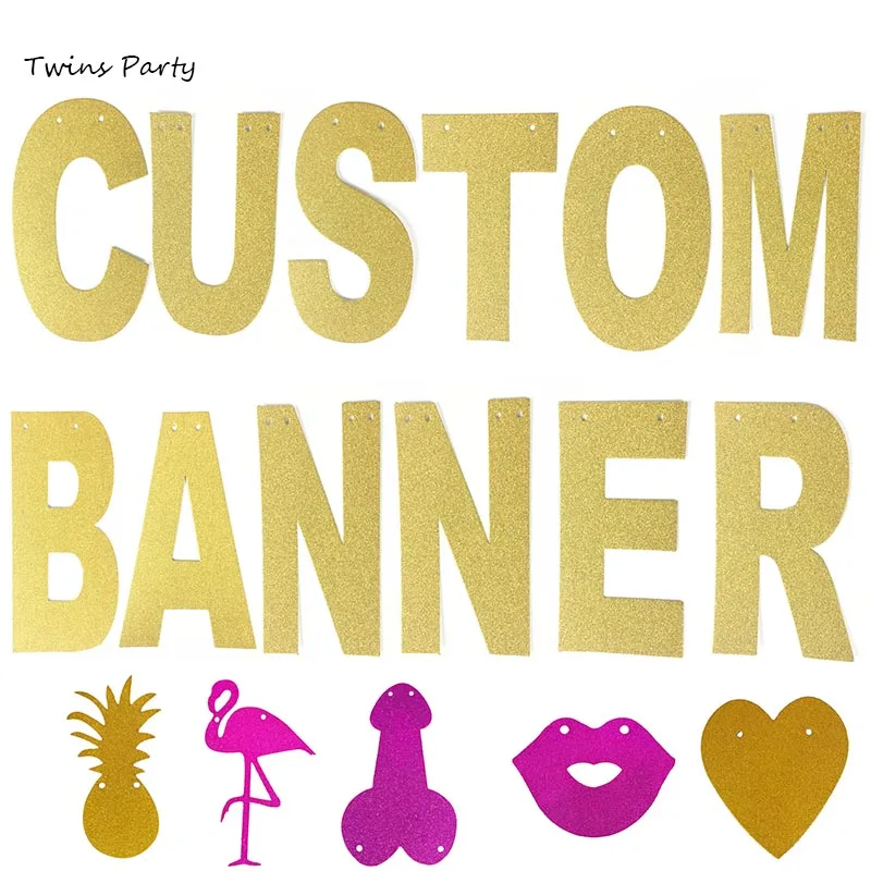 

Twins Party 13.5cm DIY Personalized Gold Glitter Paper Letter Banner For Birthday Wedding Bachelorette Baby Shower Party Decor