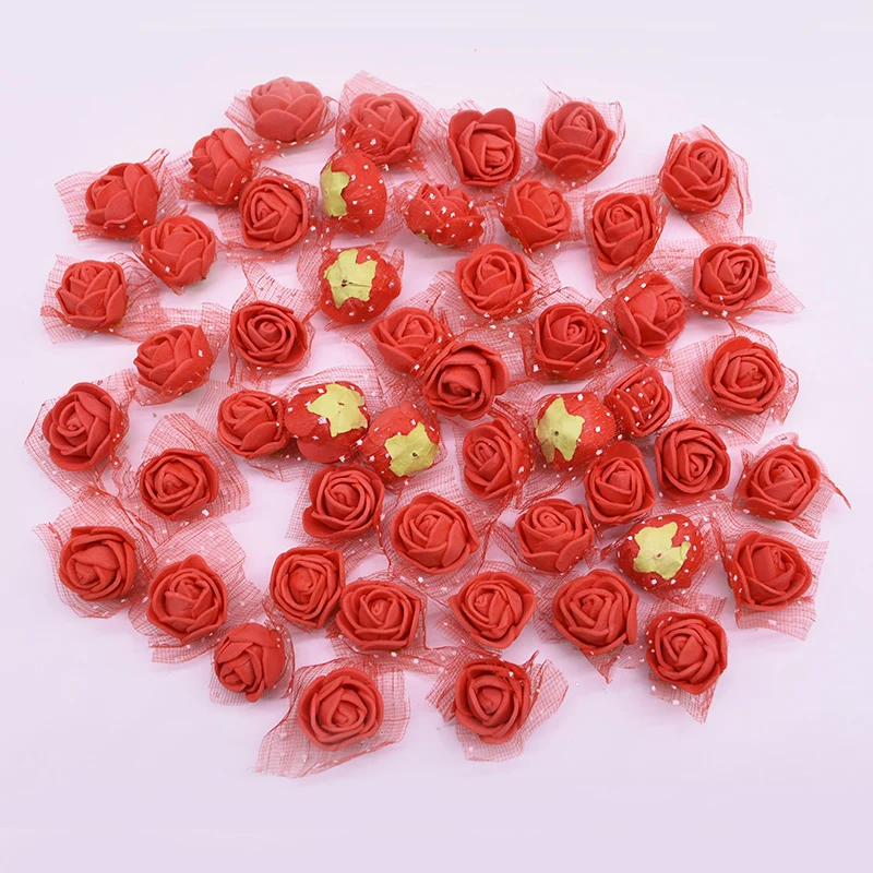 50/100/200Pcs Мини-пена кружева Искусственный цветок розы головы Свадьба День святого Валентина декор поделки ручной работы венок из цветов