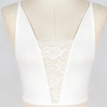 

Womens Sexy Deep V-Neck Spaghetti Strap Bralette Hollow Sheer Floral Lace Splicing Crop Top Push Up Seamless Backless Bustier