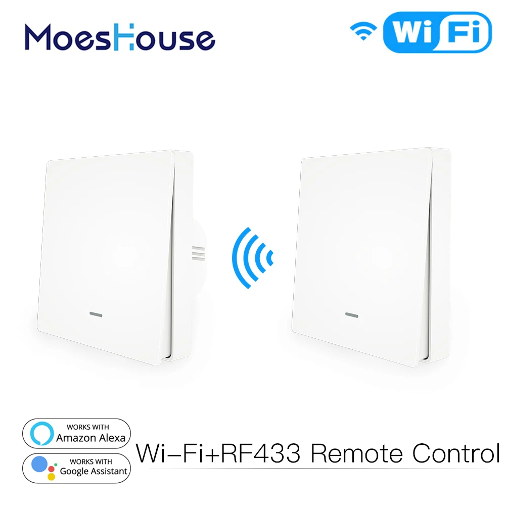 

WiFi Smart Push Button Switch 2-Way RF433 Wall Panel Transmitter Kit Smart life Tuya App Control Works with Alexa Google Home