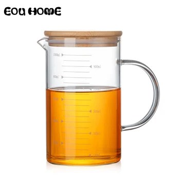 

350/500/1000ml High Quality Heat Resistant Borosilicate Glass Measuring Teapots Fruit Juice Cups Water Bottle with Bamboo Cover