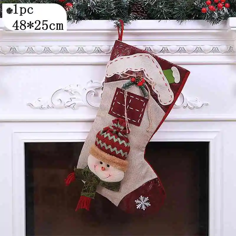 1PC M large Мини-носок Санта Клаус Конфеты подарочные сумки носки рождественские чулки Рождественская елка висячие украшения Дети конфеты мешок - Color: 1PC M large