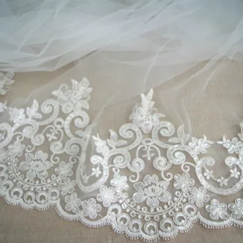 

10yards Off White Embroidery Beaded Sequin Lace Trim Flower Silver Corded Lace Edging Trimmings Sewing on Wedding Bridal Dress
