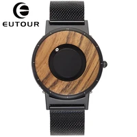 EUTOUR-Reloj de madera para hombre, cronógrafo de cuarzo con imán magnético, cuentas de Metal, esfera de madera negra, TODO creativo