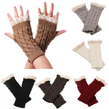 

High Quality Women Gloves Stylish Hand Warmer Winter Gloves Women Arm Crochet Knitting Faux Mitten Warm lace Fingerless Gloves