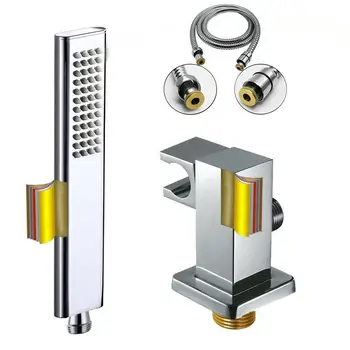 

Brass Square Chrome Hand Held Shower Head With Wall Connector and 1.5M Hose Set